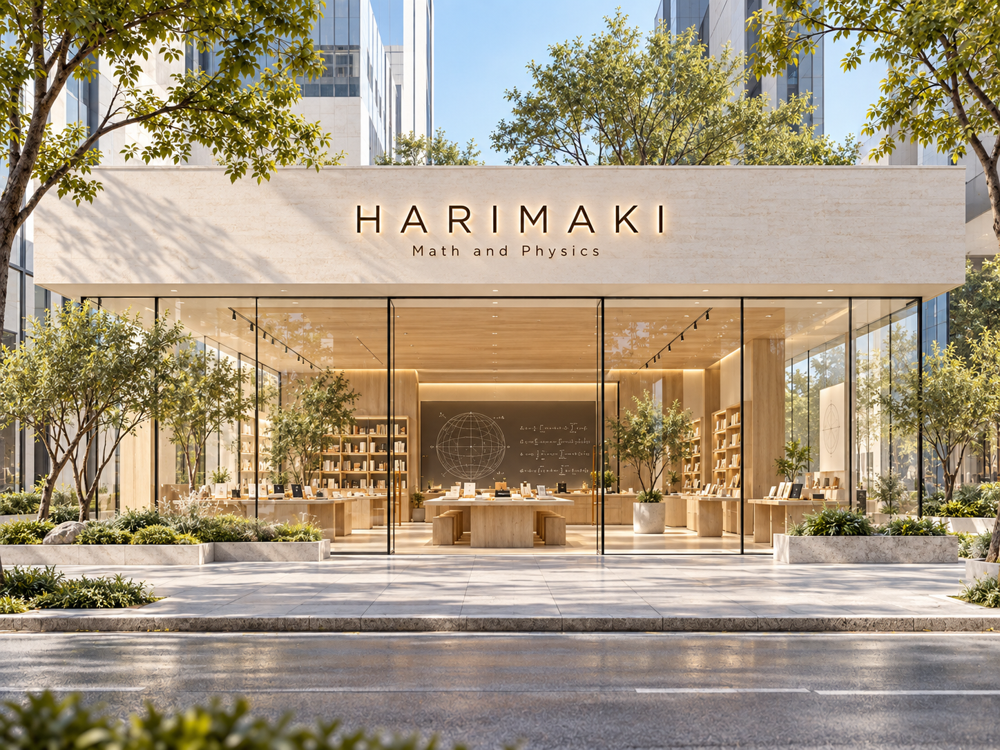 Tampak depan studio Harimaki dengan ruang belajar terlihat dari trotoar.